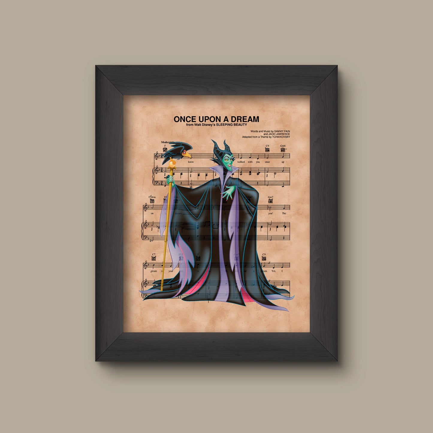 Disney Sleeping Beauty Maleficent Sheet Music Art, Sleeping Beauty Gift, Maleficent Art,Once Upon A Dream Sheet Music Art Print | Fine Art Print