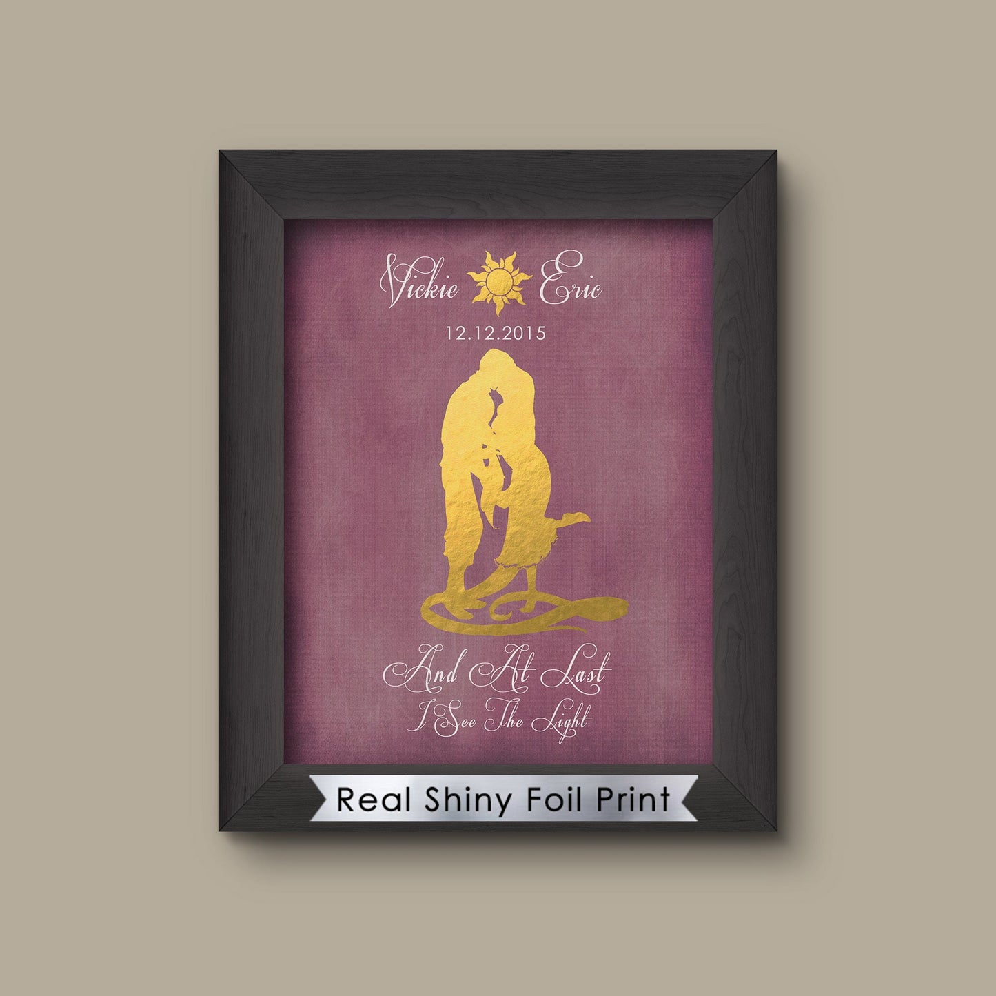 Disney Tangled Rapunzel Foil Print, Art Print, Disney Princess Art, Wall Art, Disney Decor Valentine boyfriend gift husband gift | Metallic Foil Print