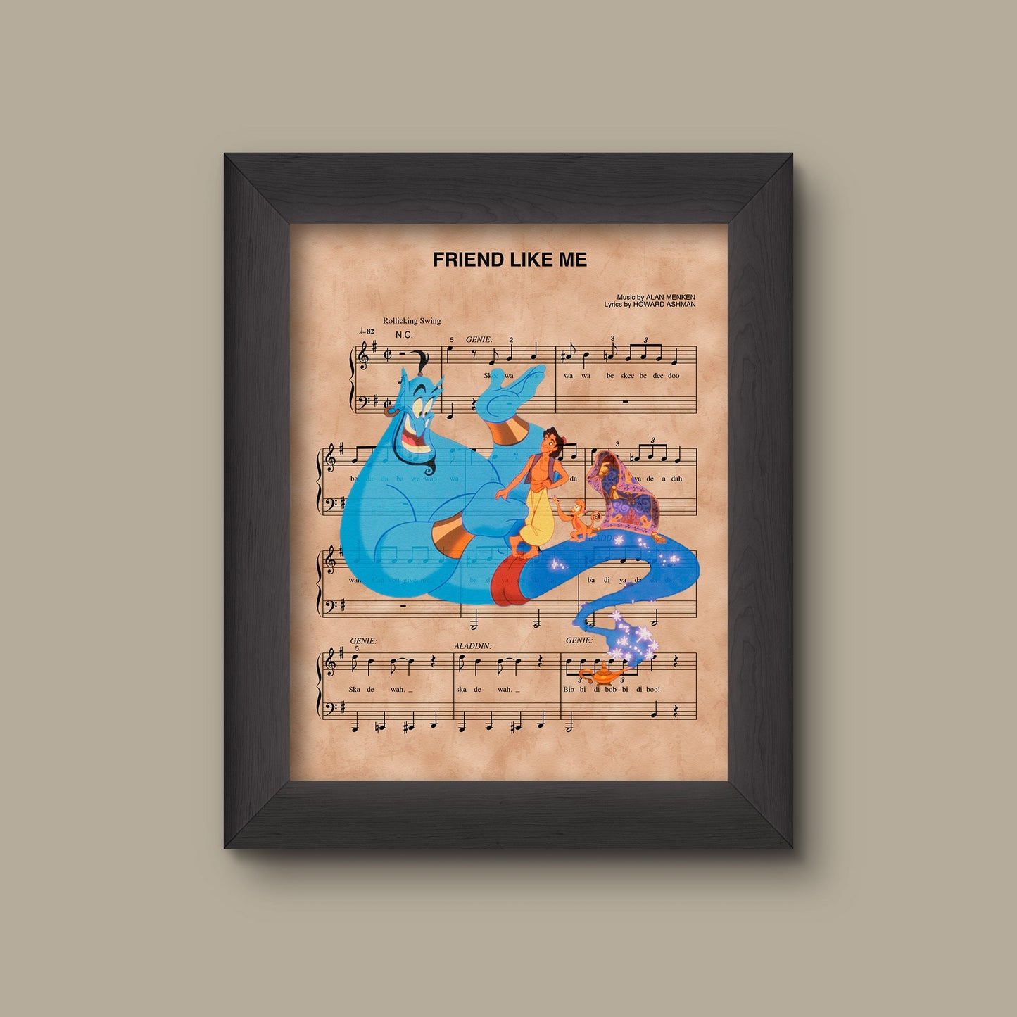 Aladdin, Genie Friend Like Me Sheet Music Art Print | Fine Art Print
