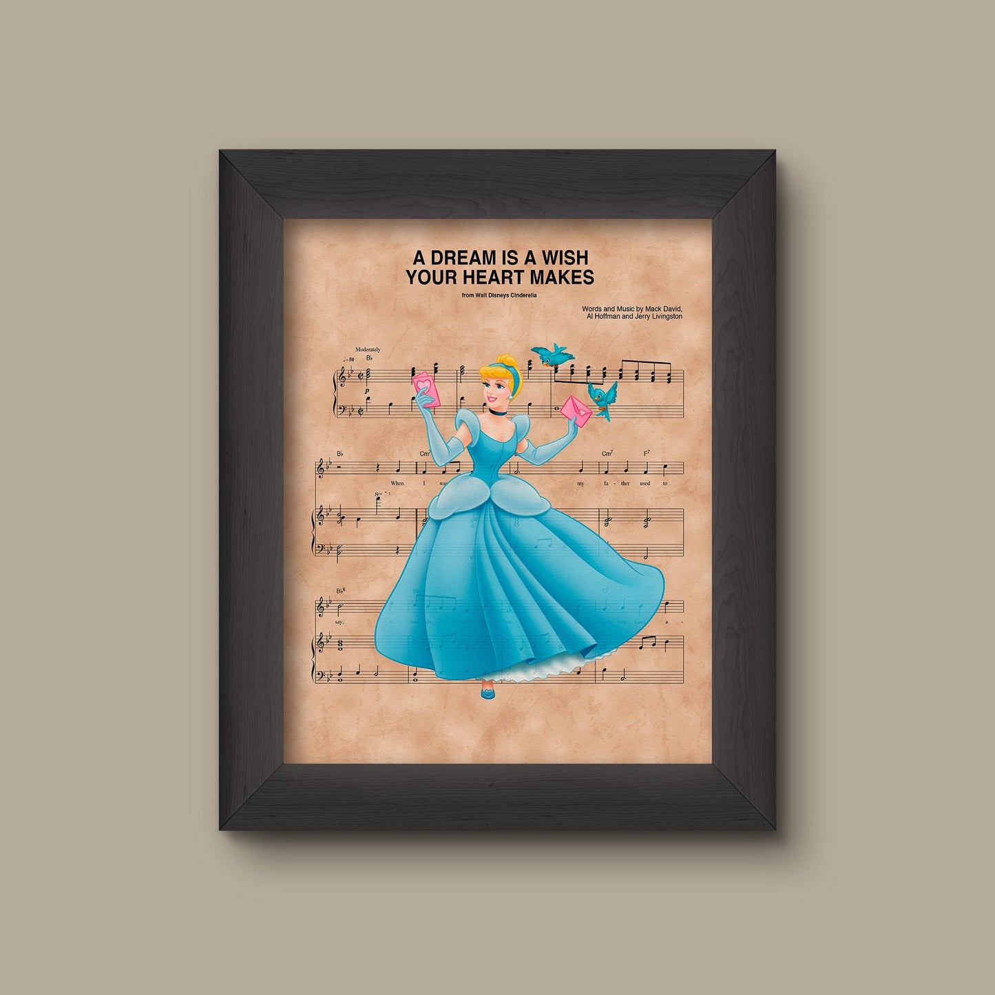 Cinderella, A Dream Is A Wish Your Heart Makes Sheet Music Art Print | Fine Art Print