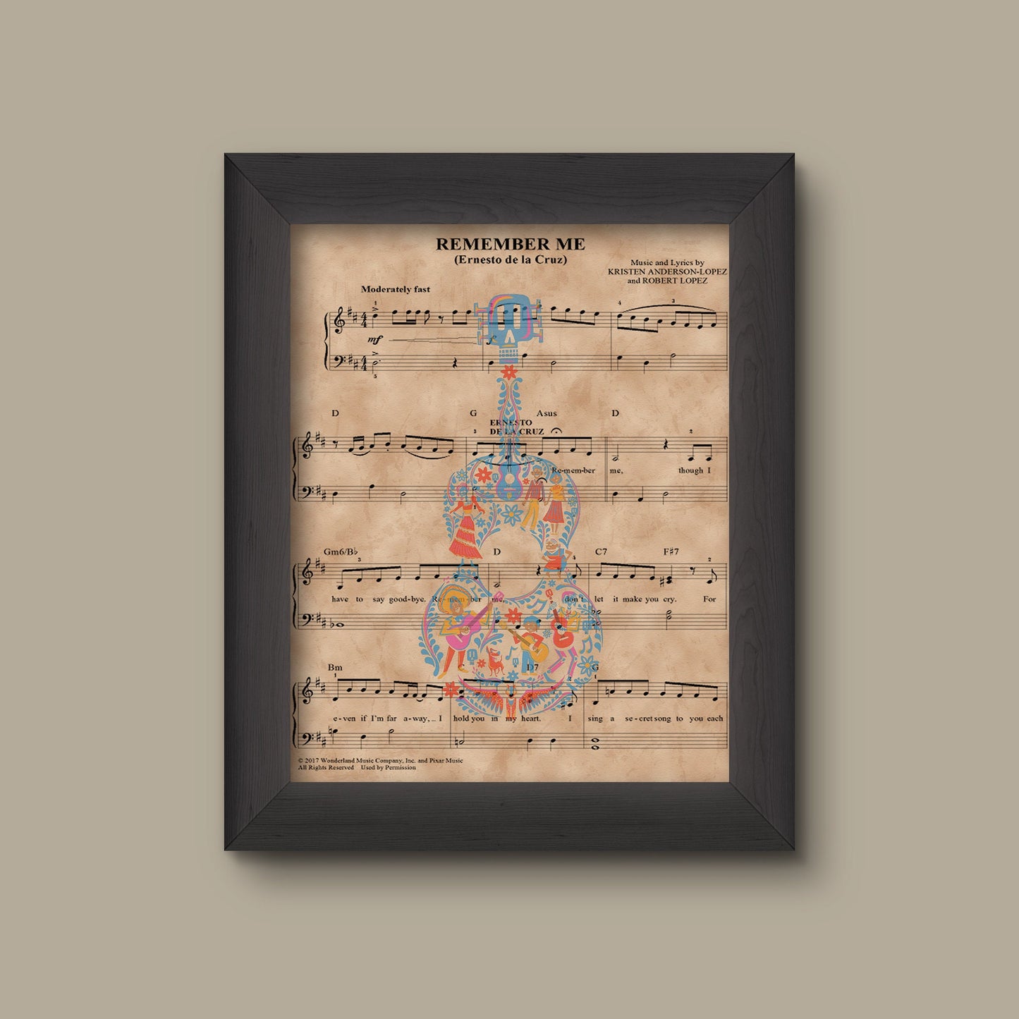 Disney Coco Remember Me Sheet Music Art Print Gift, Disney Nursery Gift, Wall Decor, Sheet Music Art Print | Fine Art Print