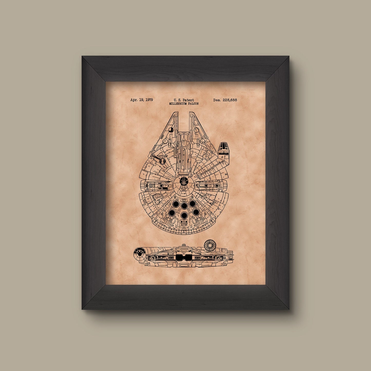 Disney Star Wars Millennium Falcon Schematic Art Print, Millennium Falcon Blue Prints, US Patent Art | Fine Art Print