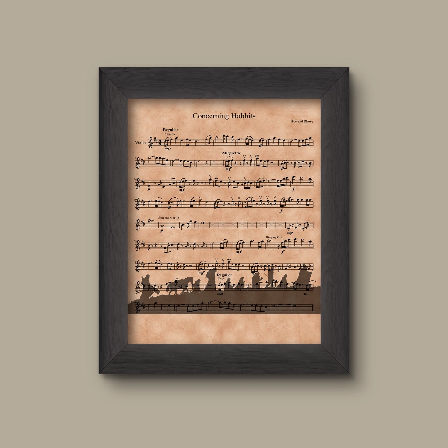 Lord of the Rings Fellowship Sheet Music Art Gift, Fellowship Silhouette Concerning Hobbits Sheet Music Art, Print, Wall Decor Gift | Fine Art Print
