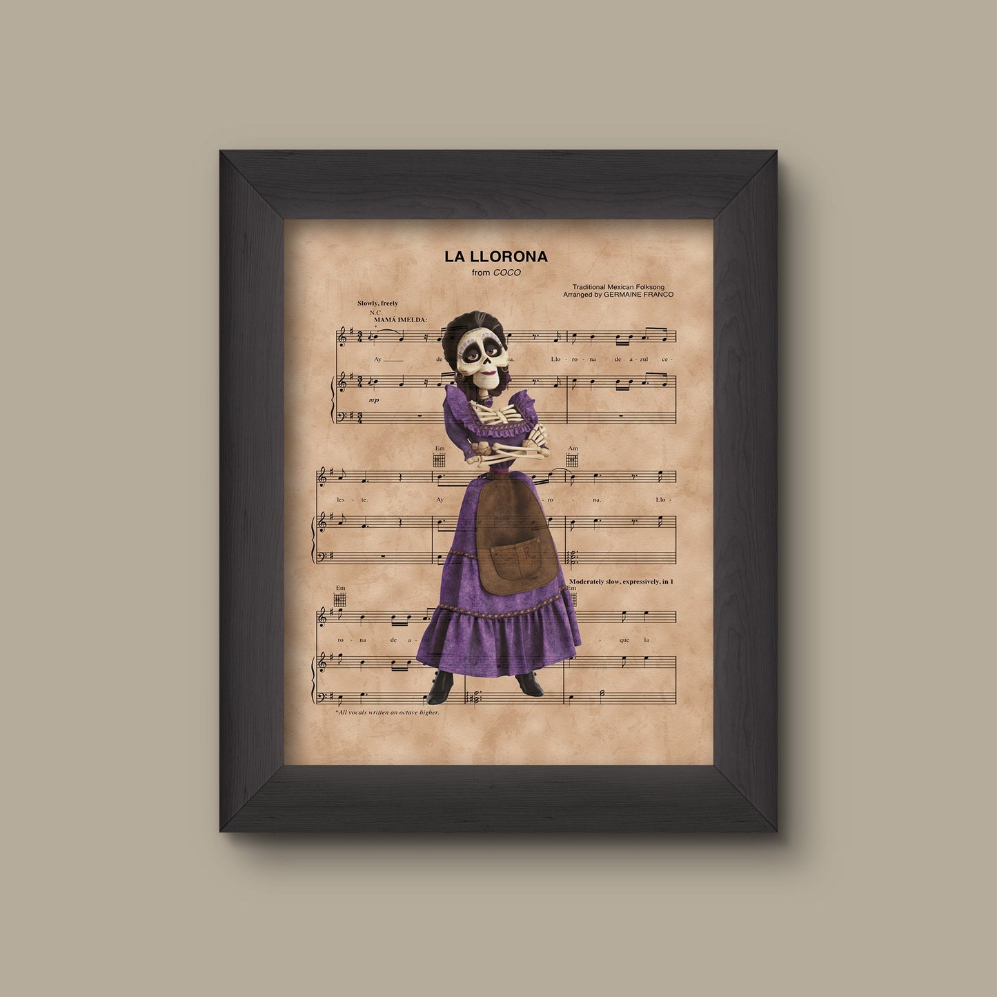 Coco, Mama Imelda, La LLorona Sheet Music Art Print Disney Nursery Gift, Wall Decor, Sheet Music Art Print | Fine Art Print