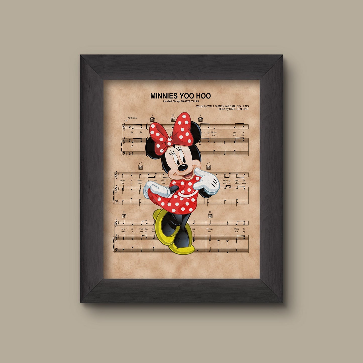 Minnie Mouse, Minnie's You Hoo Sheet Music Art Print Disney Nursery Gift, Wall Decor, Sheet Music Art Print | Fine Art Print