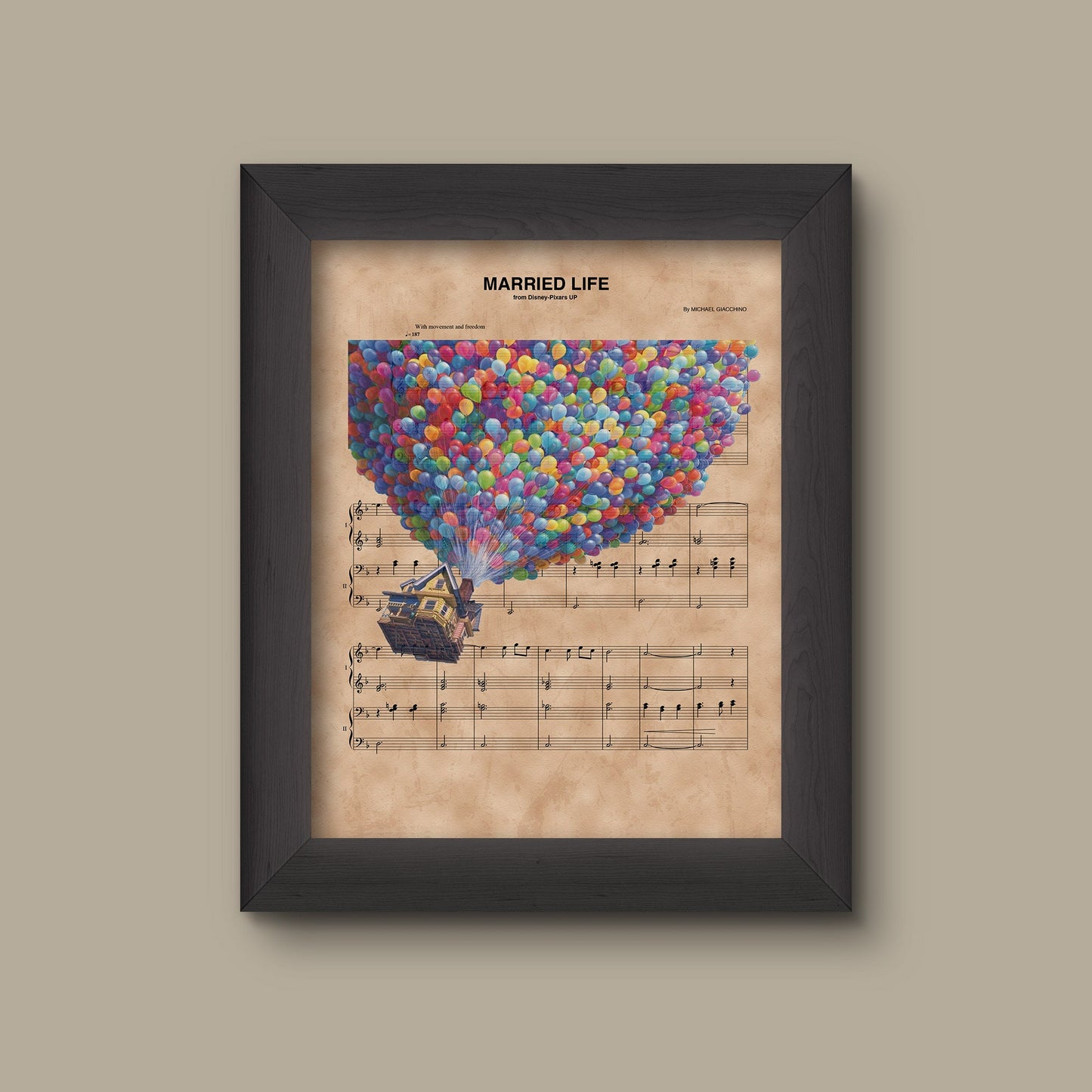UP House and Balloons, Married Life Sheet Music Art Print, Disney Nursery Gift, Disney Wall Decor | Fine Art Print