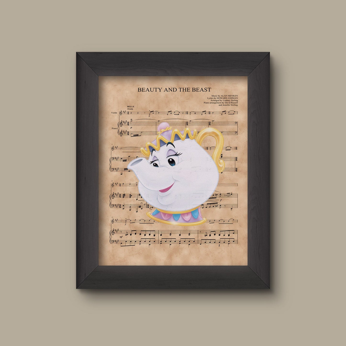 Beauty and the Beast, Mrs. Potts, Beauty and The Beast Sheet Music Art Print, Disney Nursery Gift, Disney Wall Decor | Fine Art Print