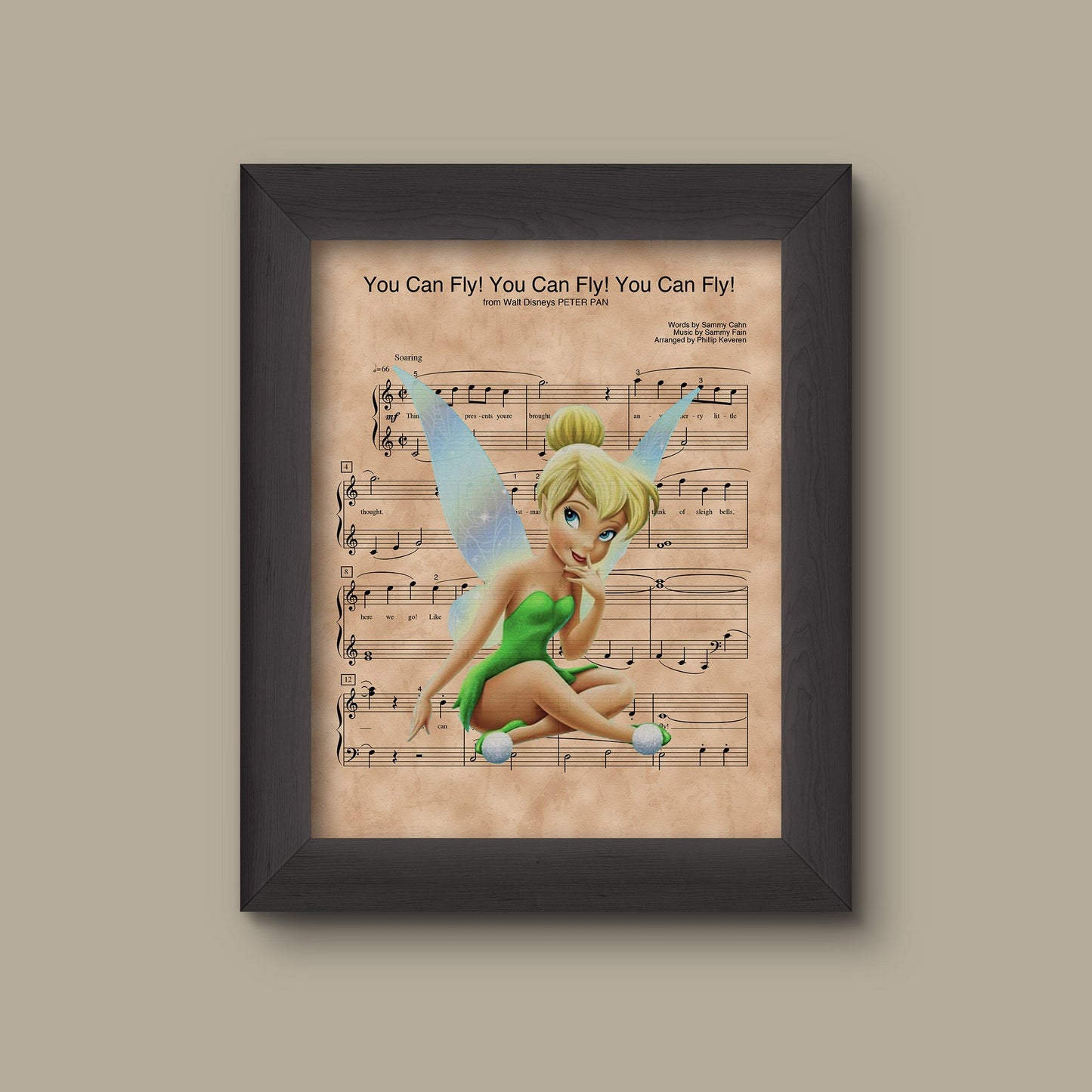 Tinker Bell, Tinker-bell, You Can Fly! You Can Fly! You Can Fly! Sheet Music Art Print, Nursery Gift, Wall Decor | Fine Art Print