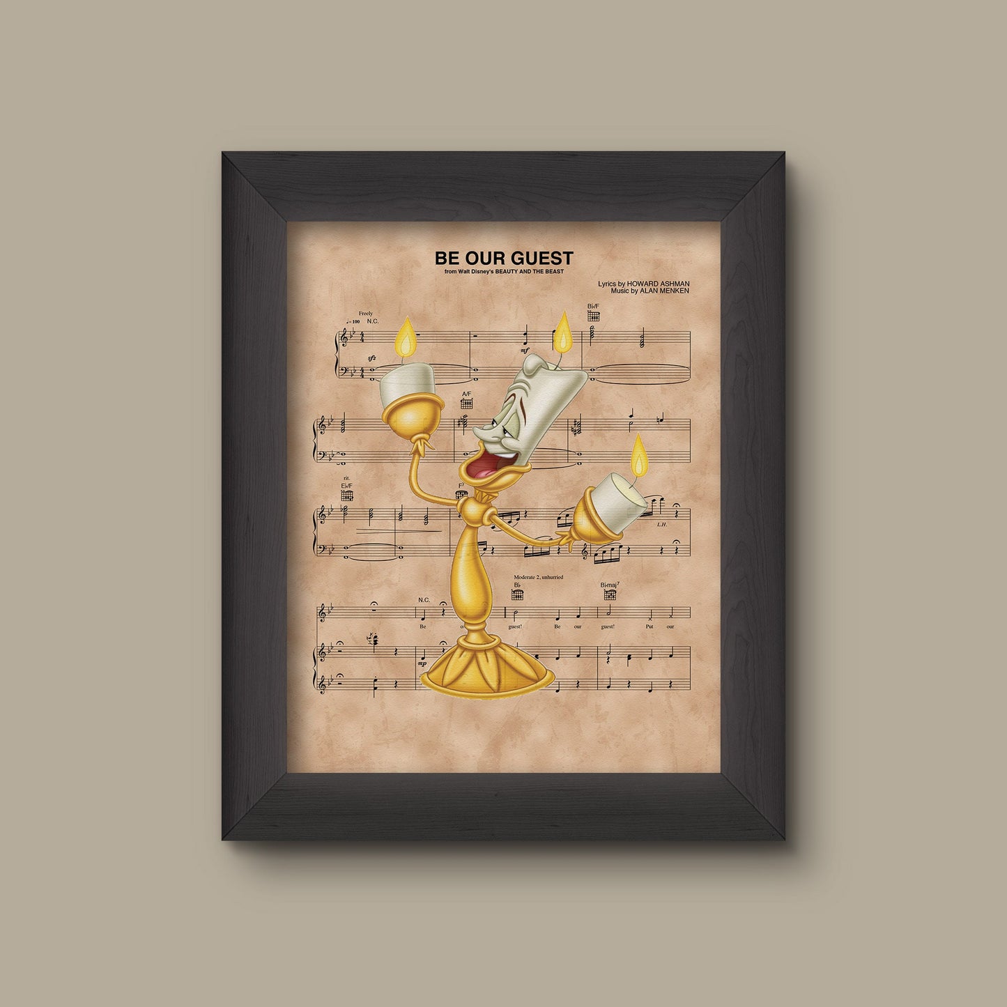 Beauty and the Beast, Lumiere Be Our Guest Sheet Music Art Print, Disney Nursery Gift, Disney Wall Decor | Fine Art Print