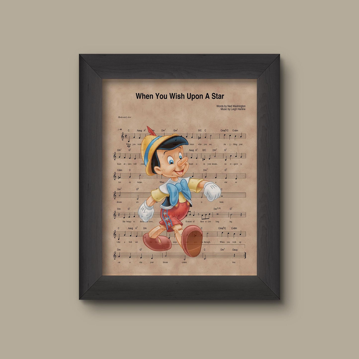Pinocchio When You Wish Upon A Star Sheet Music Art Print | Fine Art Print