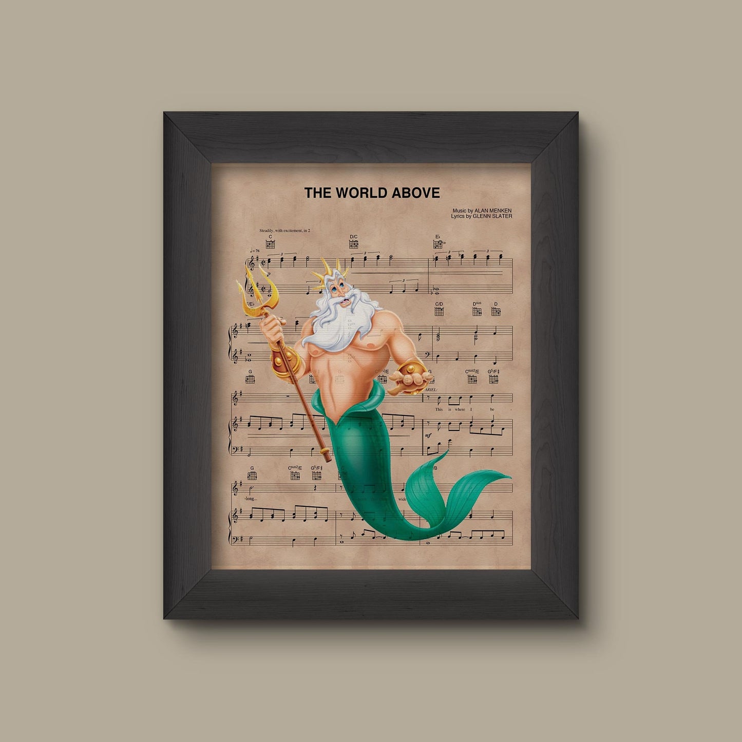 Disney Little Mermaid, King Triton Sheet Music Art Print, Little Mermaid Gift, Little Mermaid Art, The World Above Sheet Music Art Print | Fine Art Pr