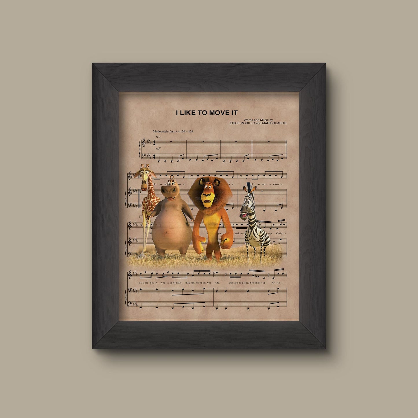 Madagascar, I Like To Move It Sheet Music Art Print, Wall Decor | Fine Art Print