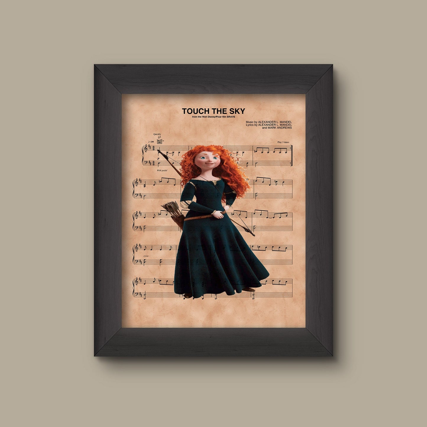 Disney Brave, Merida Sheet Music Art Print, Merida Gift, Merida Art, Touch The Sky Sheet Music Art Print | Fine Art Print