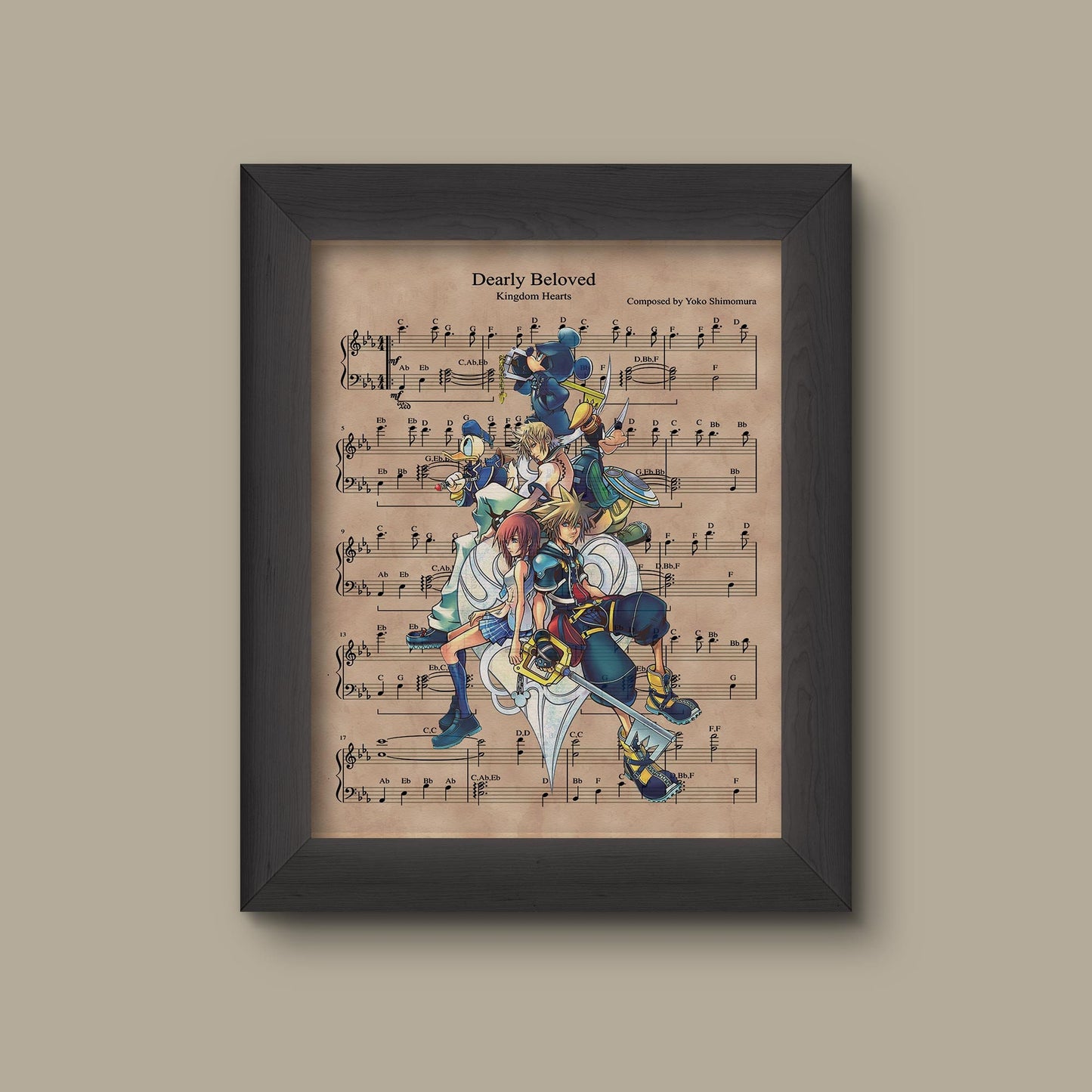 Kingdom Hearts Music Poster, Dearly Beloved Sheet Music Art Print, Gamer Wedding Gift, Mickey, Donald, Goofy | Fine Art Print