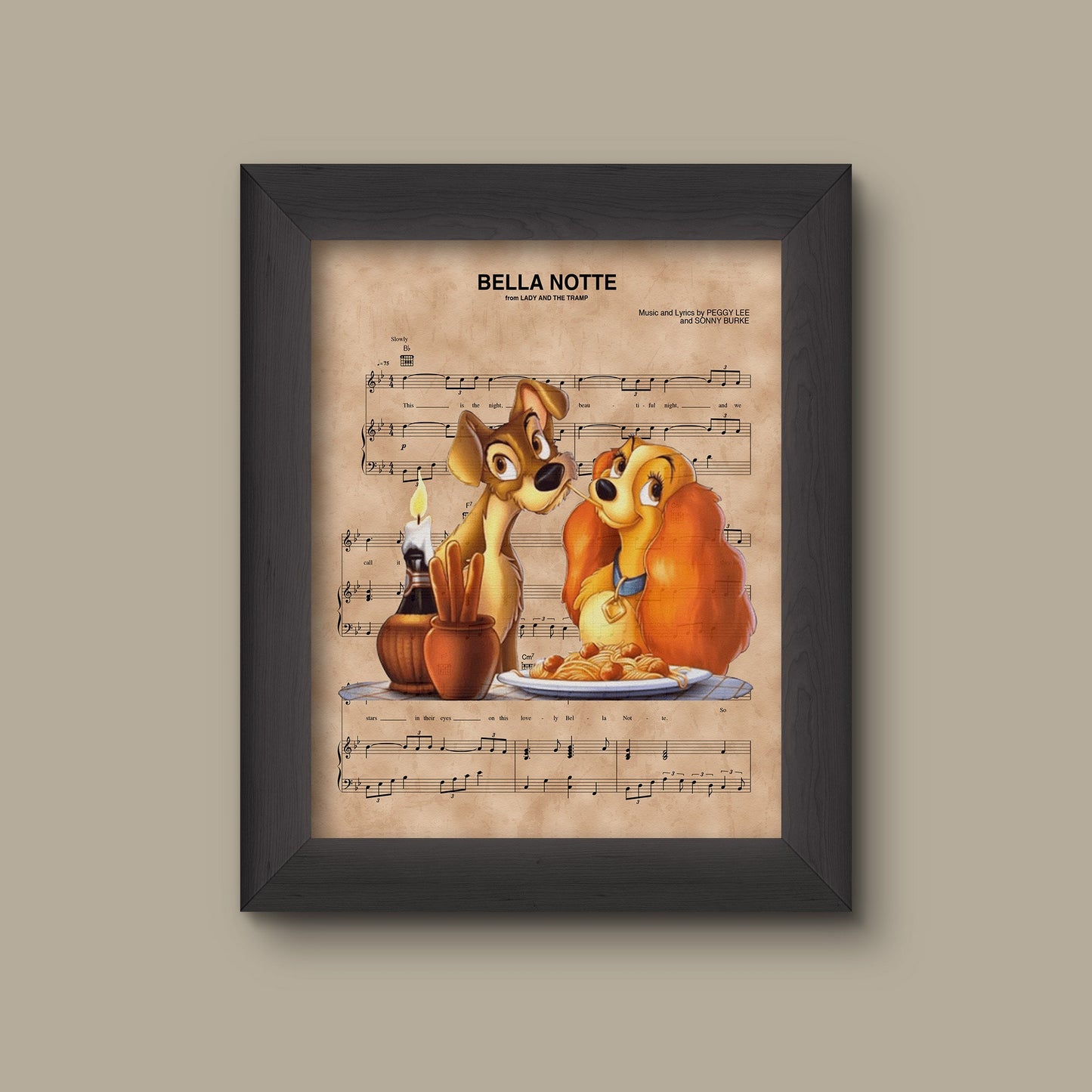 Disney Lady and the Tramp Belle Note Sheet Music Art Print | Fine Art Print