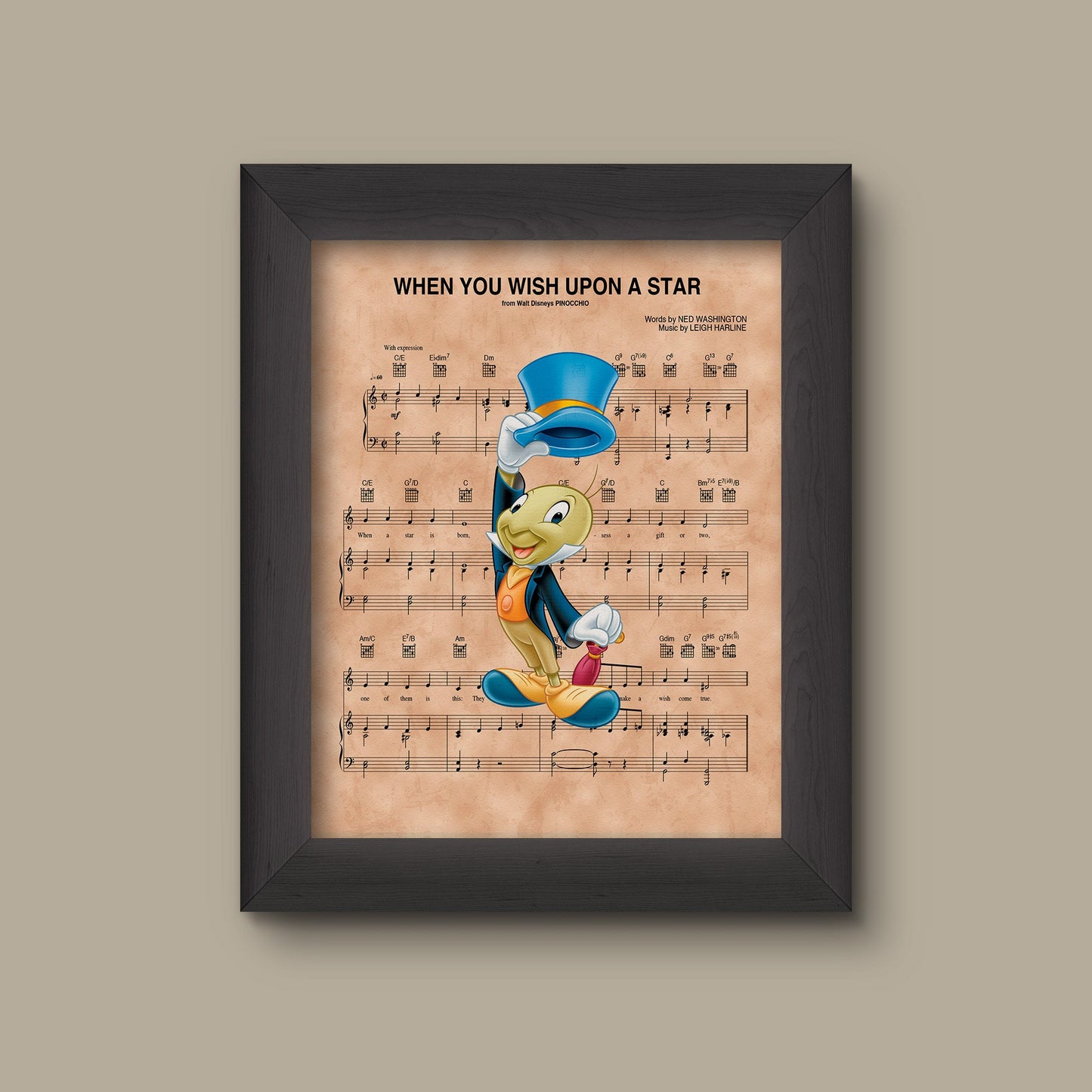 Jiminy Cricket When You Wish Upon A Star Sheet Music Art Print | Fine Art Print