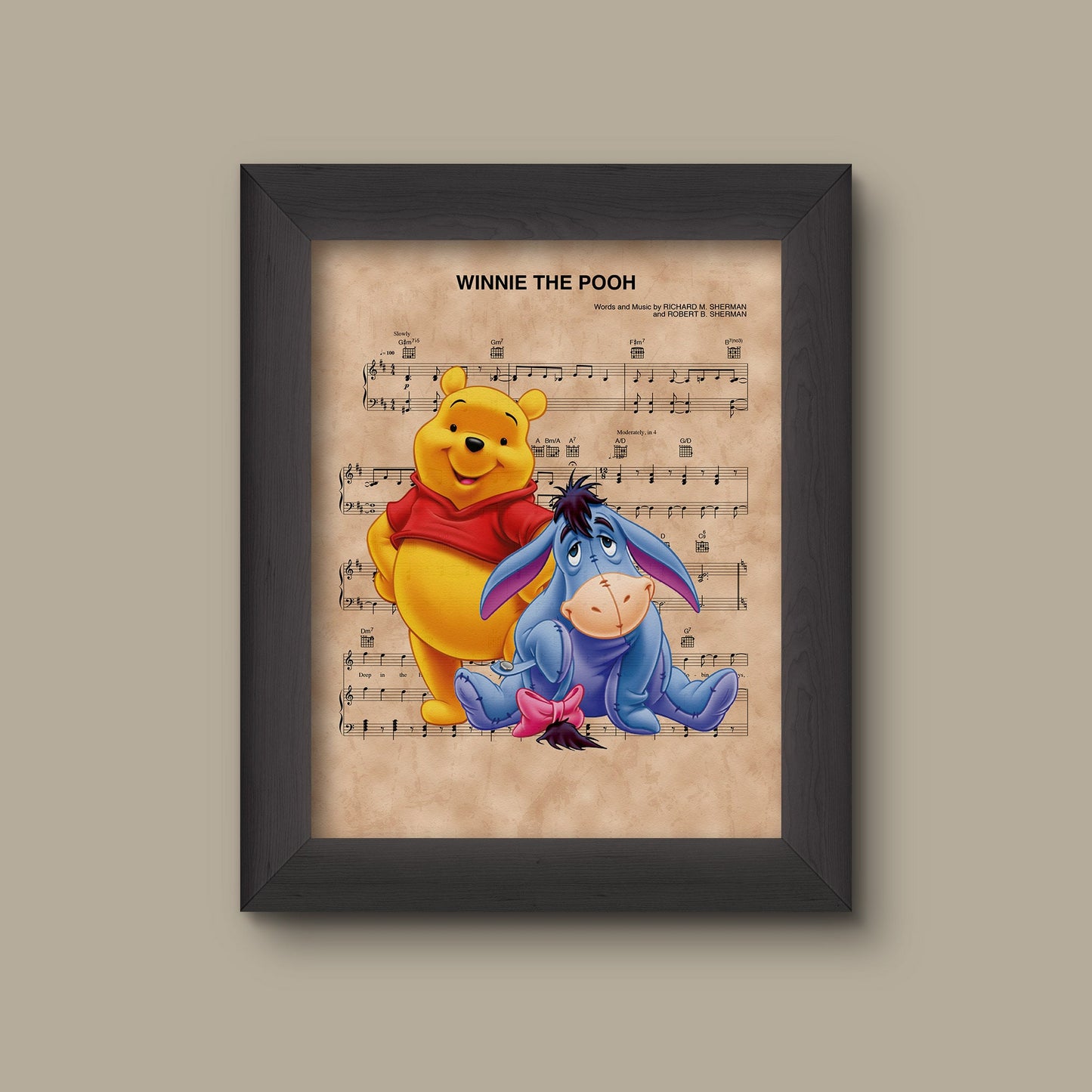 Winnie the Pooh and Eeyore, Disney Wedding Gift, Disney Anniversary Gift For Her, Winnie Tigger, Wall Decor, Sheet Music Art Print | Fine Art Print