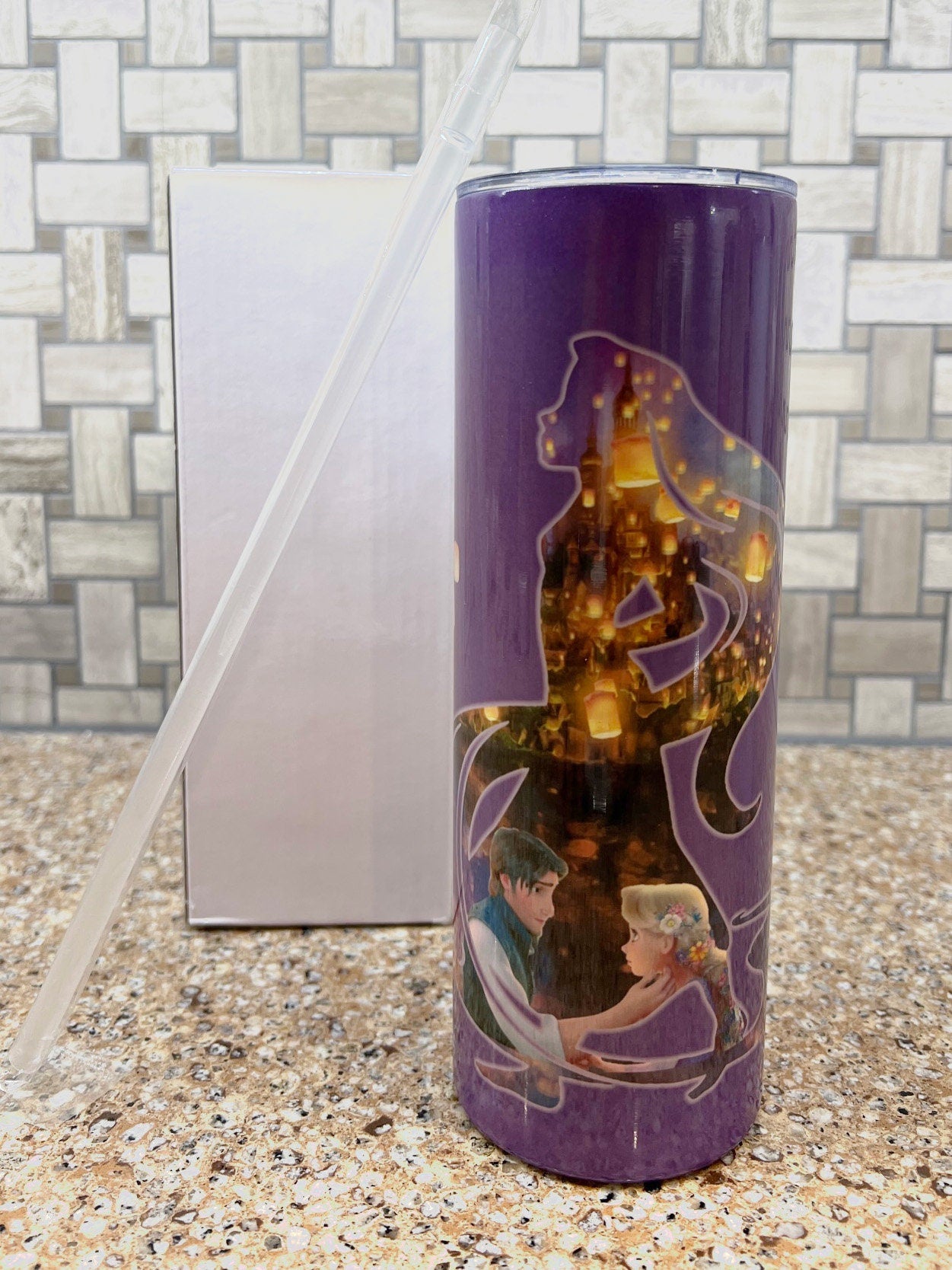 Disney Tangled Rapunzel Flynn silhouette tumbler 20 ounce oz And At Last I See the Light Anniversary Gift Christmas Gift for her Wedding | Insulated T