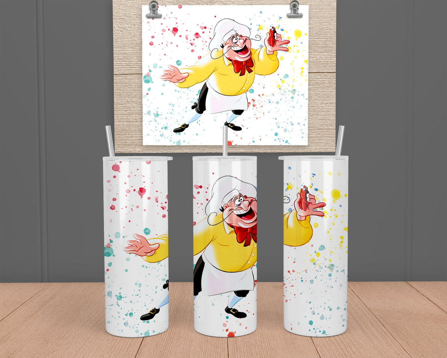 Disney Little Mermaid Chef Louis watercolor tumbler 20 ounce oz, Anniversary Gift Christmas Gift for her | Insulated Tumbler