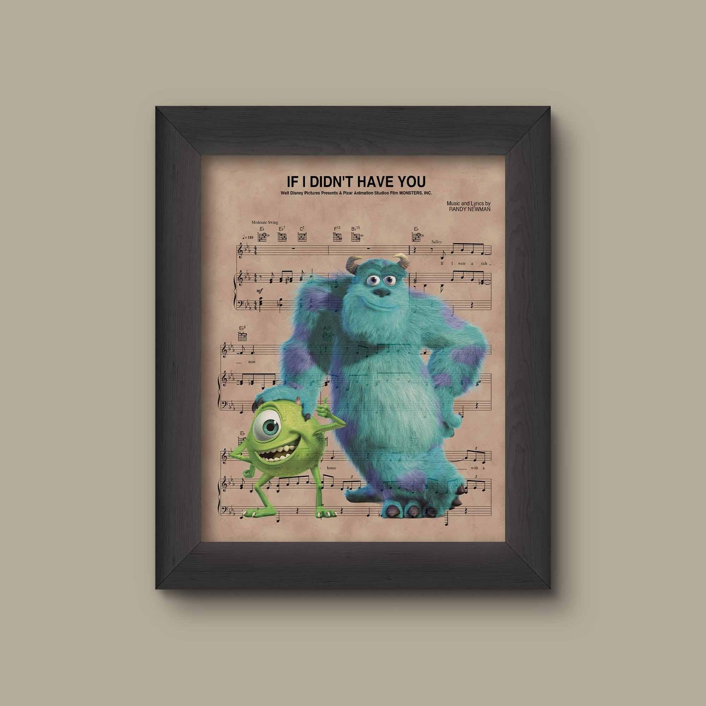 Monsters, Inc. Mike Wazowski and Sulley Sheet Music Art Print, Disney Nursery Gift, Disney Wall Decor | Fine Art Print