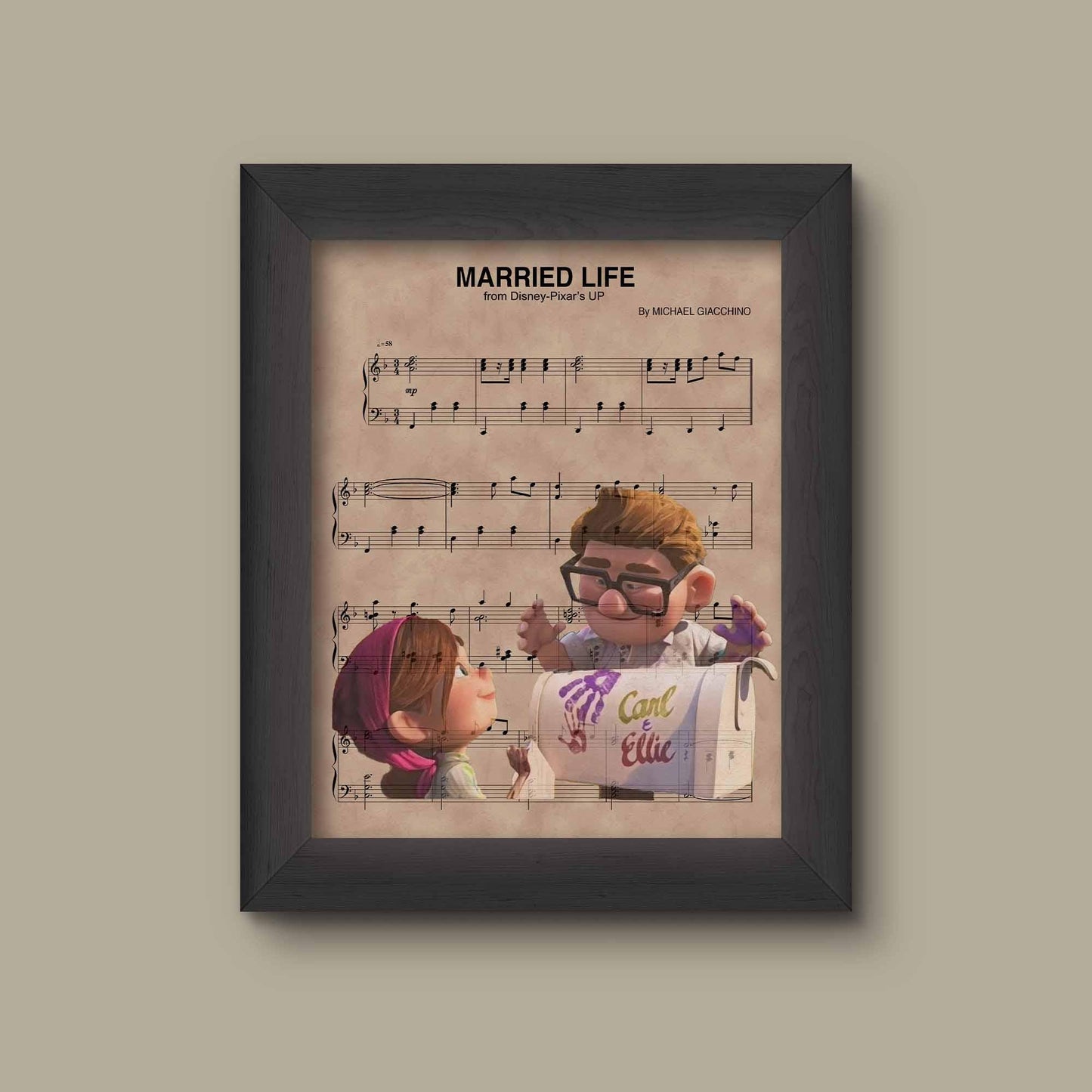UP Mailbox,Carl and Ellie Married Life Sheet Music Art Print, Disney Nursery Gift, Disney Wall Decor | Fine Art Print