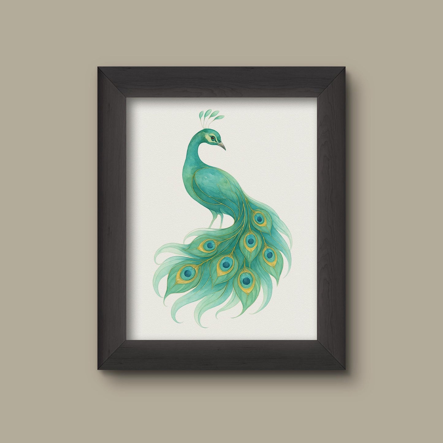 Green Watercolor Peacock Art Print | Fine Art Print