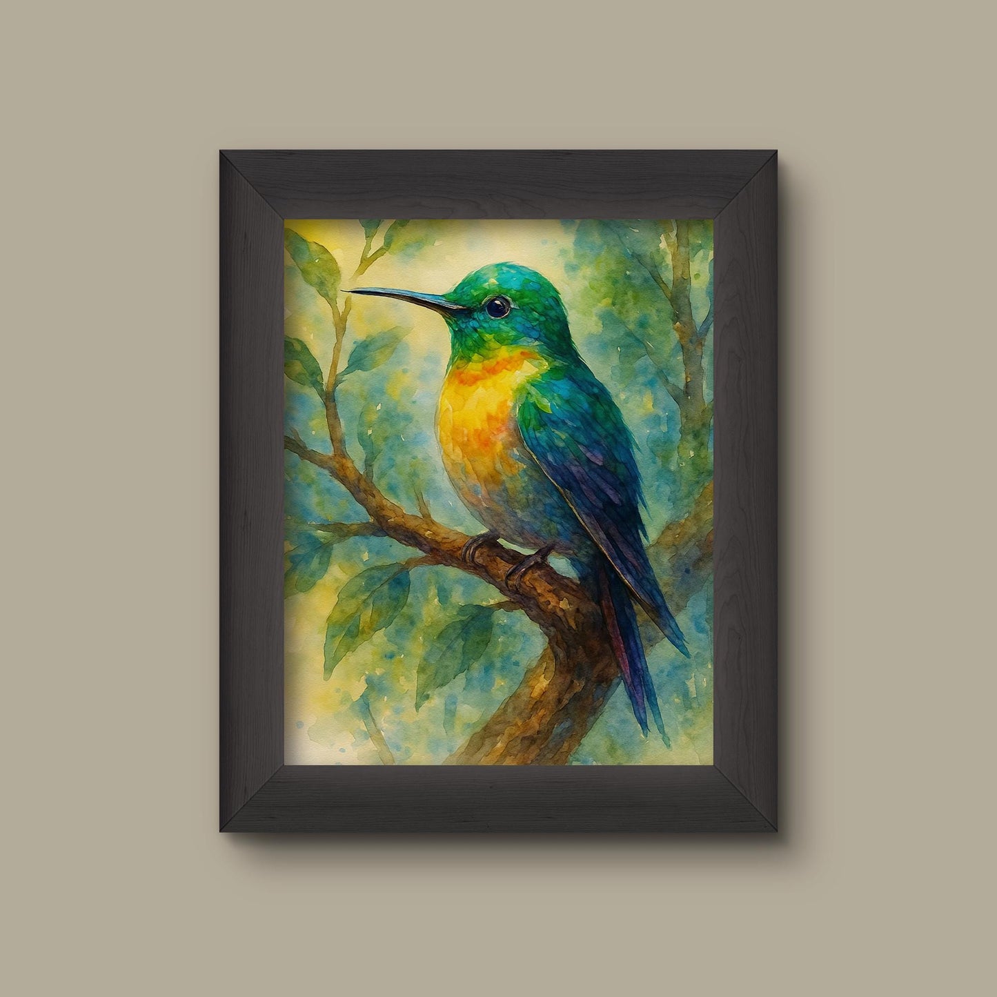 Vibrant Hummingbird Watercolor Art Print – Nature Wall Decor | Fine Art Print