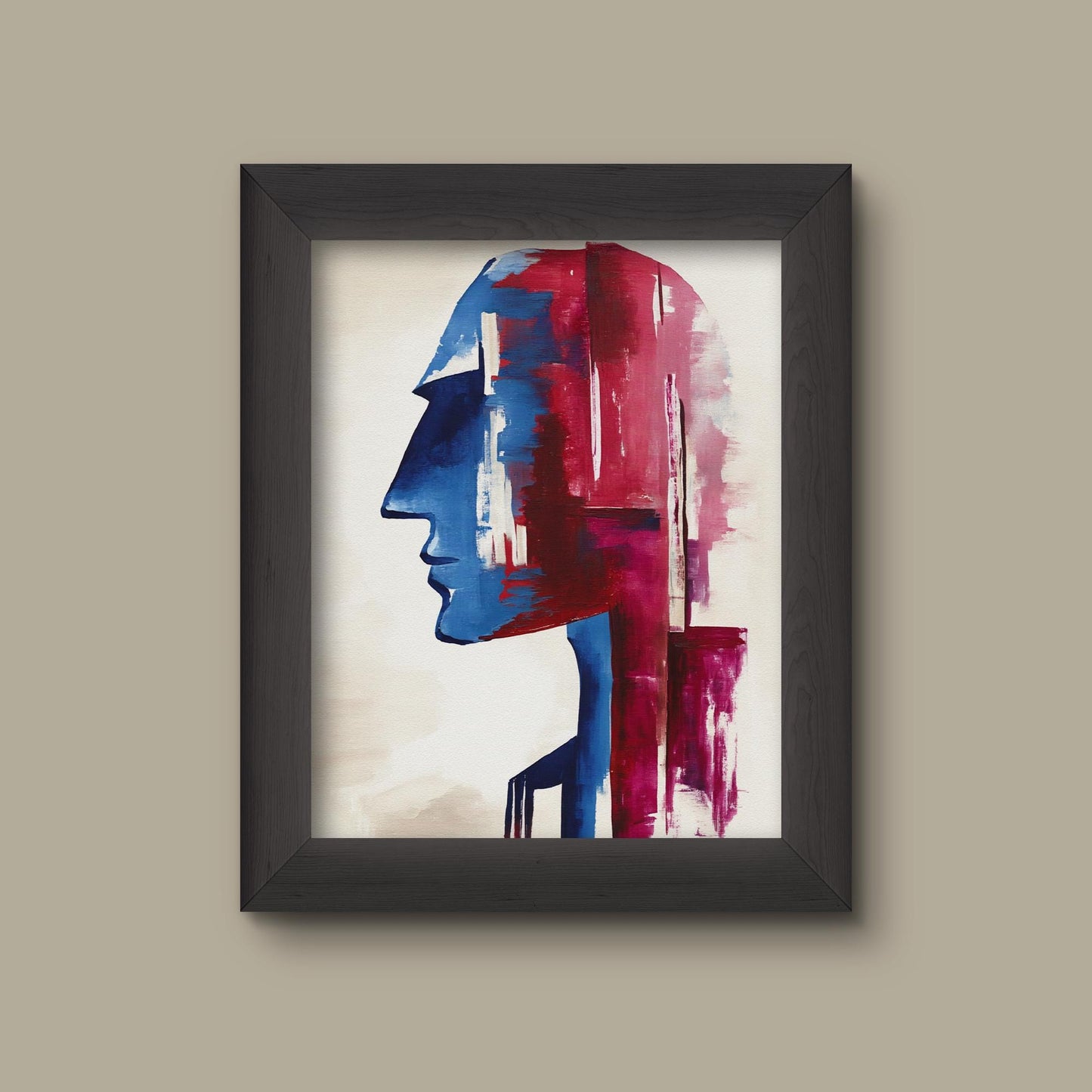 Abstract Human Head Art Print | Bold Expressionist Portrait | Red and Blue Modern Wall Decor | Fine Art Print