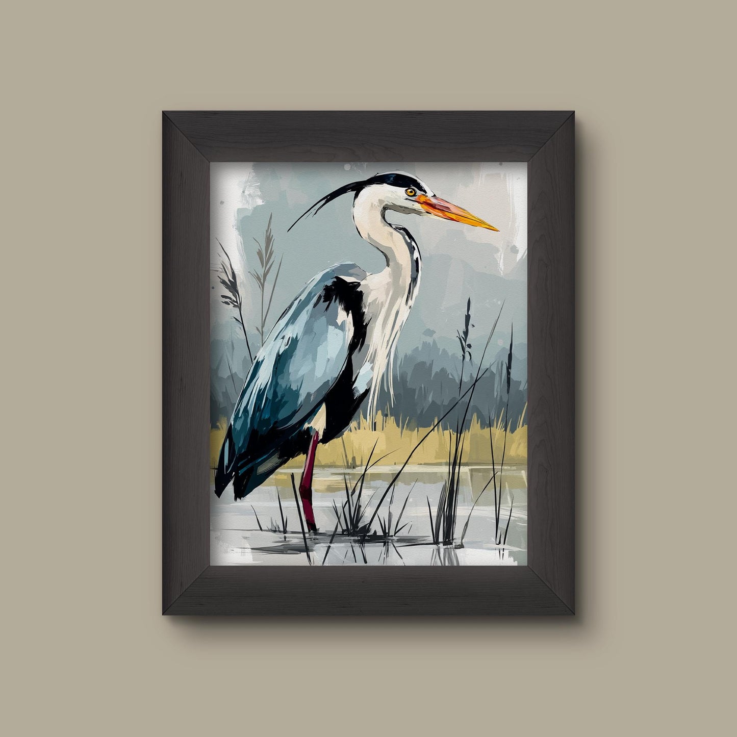 Blue Heron Watercolor Art Print | Elegant Marsh Bird Wall Decor | Nature-Inspired Wildlife | Fine Art Print