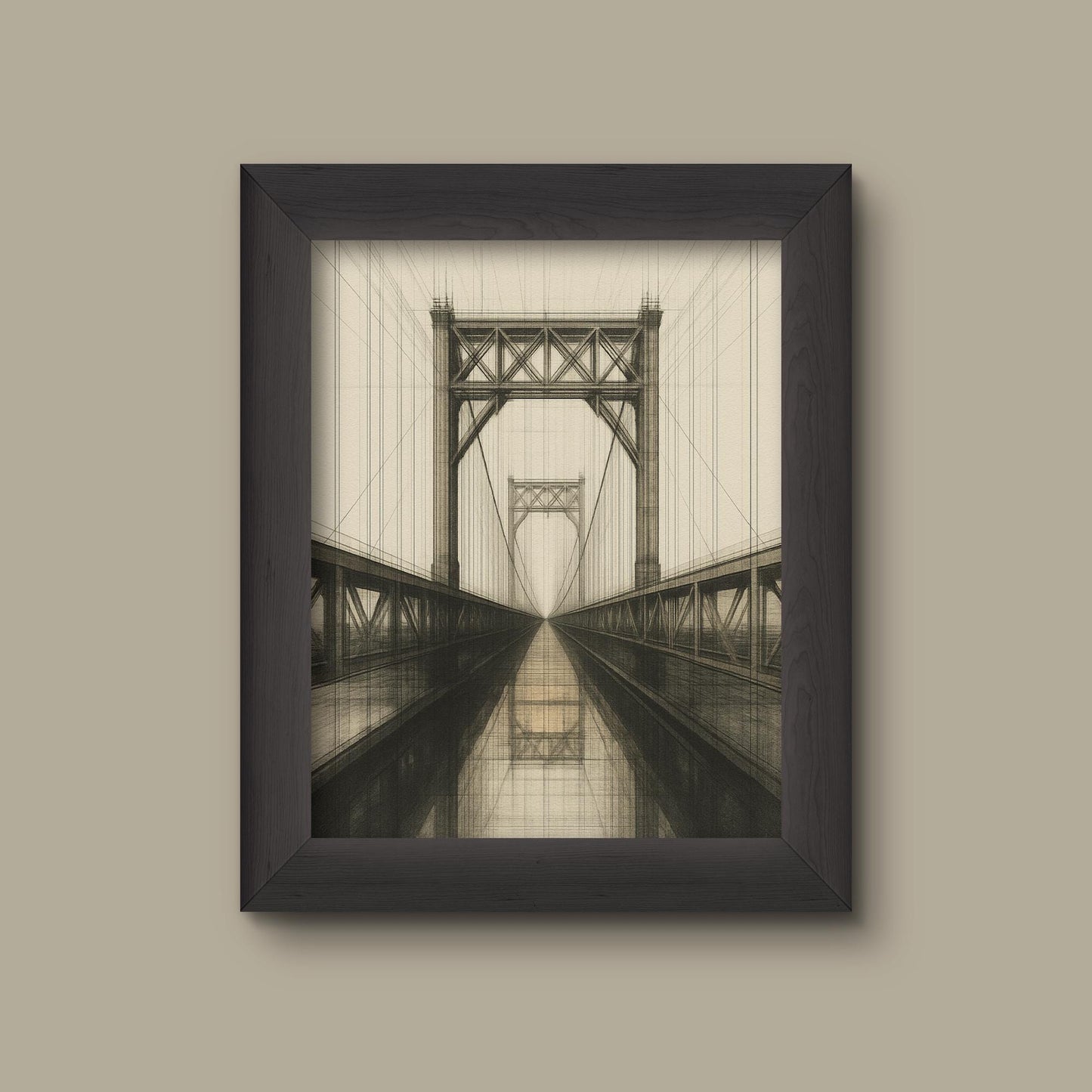 Abstract Symmetrical Bridge Art Print | Architectural Fine Line Drawing | Modern Minimalist Wall Decor | Fine Art Print