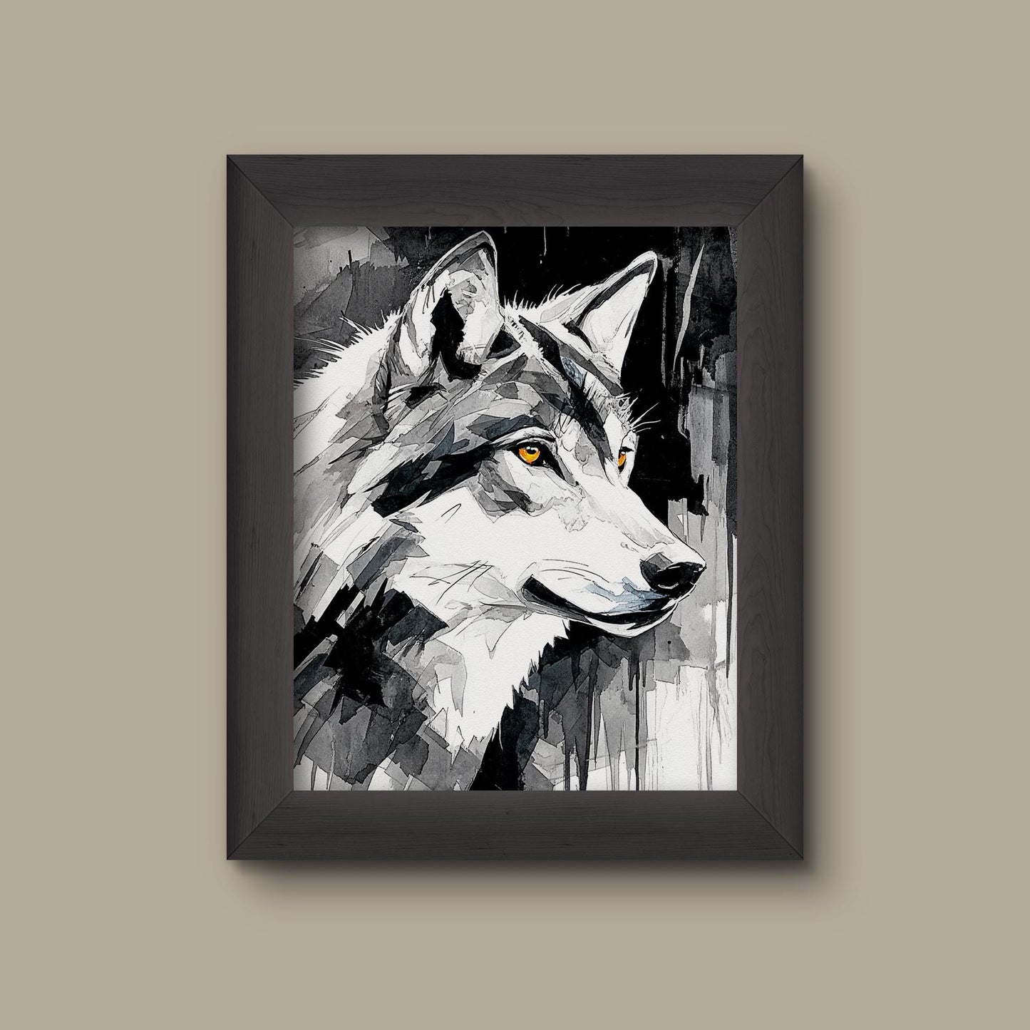 Black and White Wolf Art Print | Monochrome Animal Ink Illustration | Woodland Wall Decor | Fine Art Print