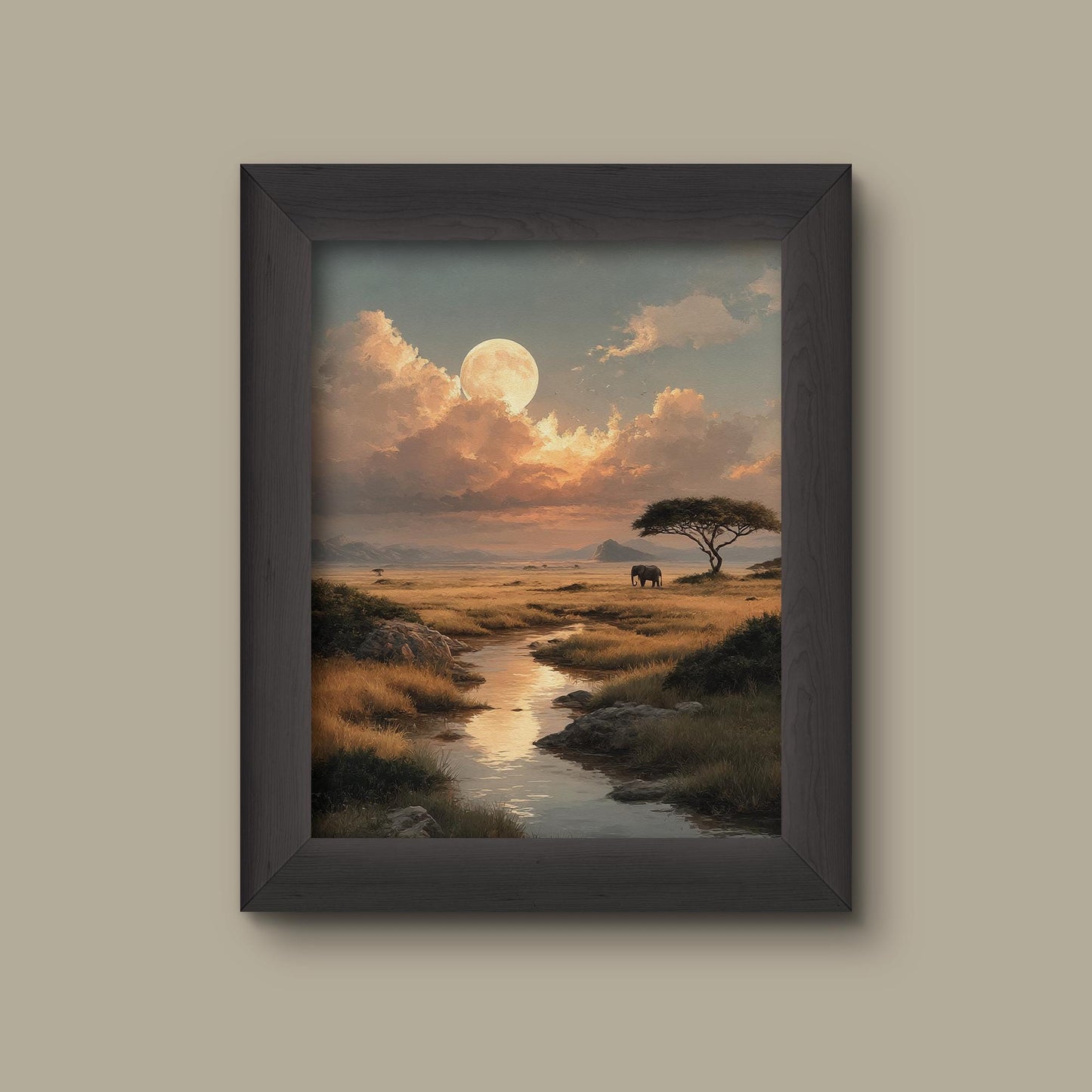 Tranquil Savanna Moonrise Art Print | Fine Art Print
