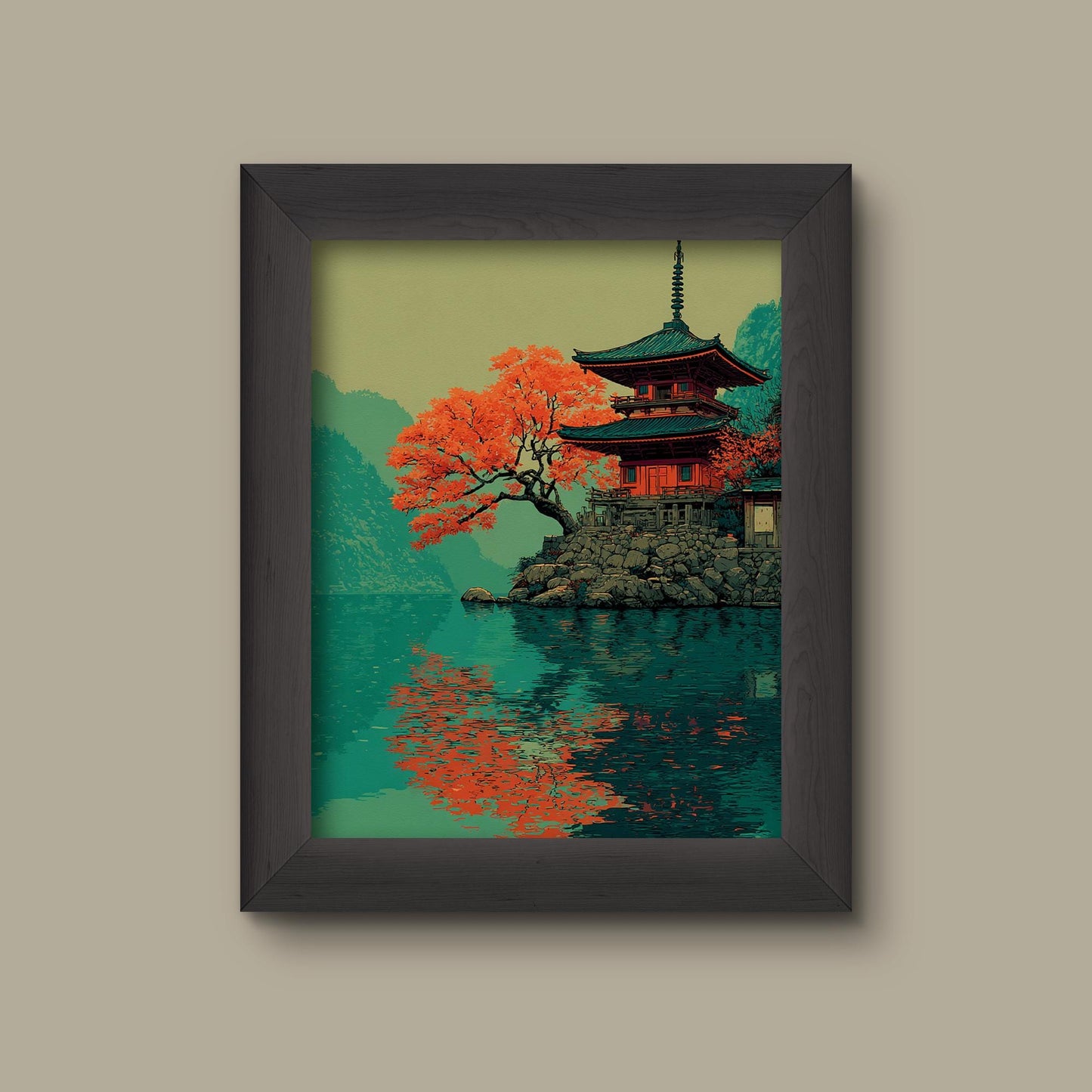 Japanese Pagoda & Tree Art Print | Fine Art Print