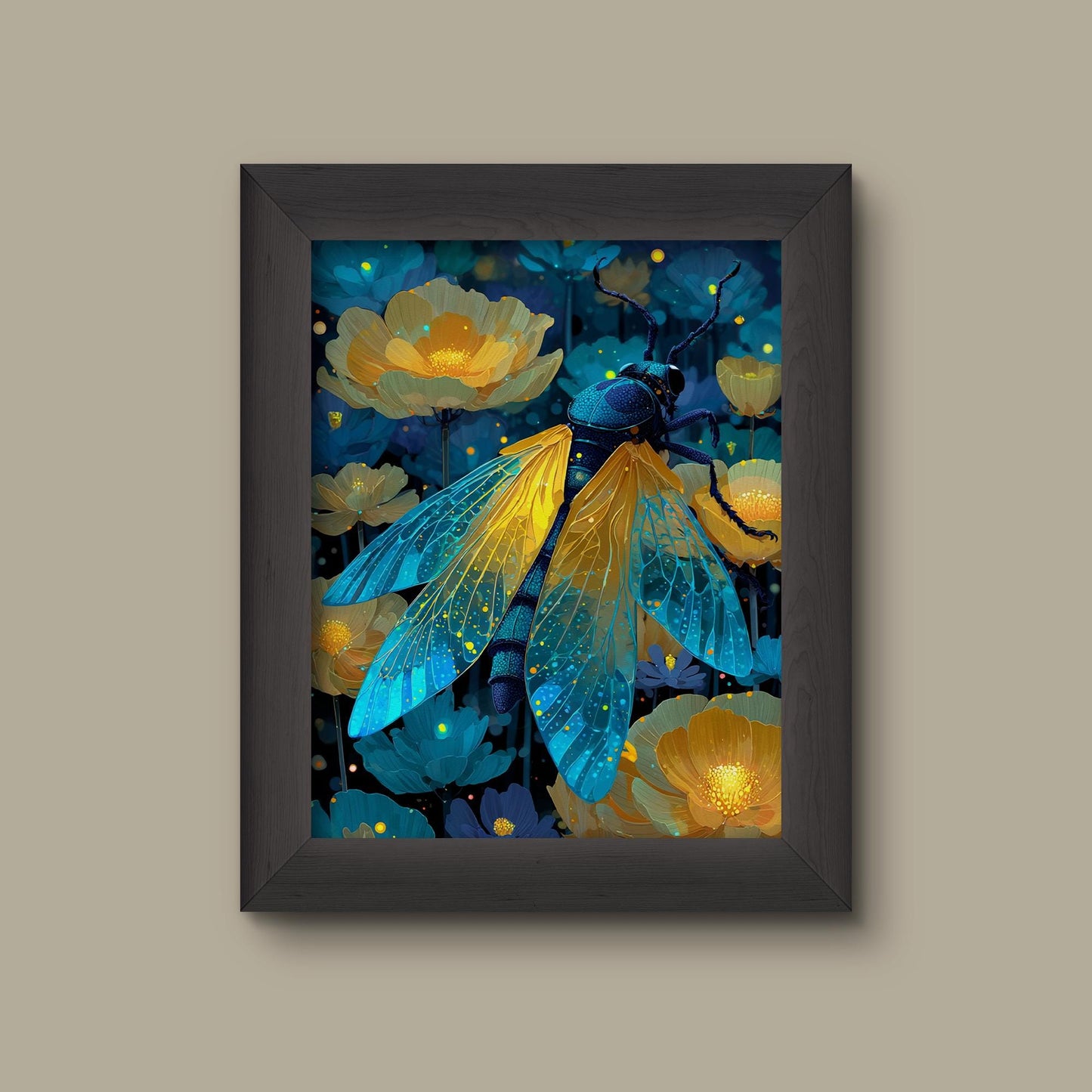 Celestial Beetle & Blooming Night Garden Art Print | Fine Art Print