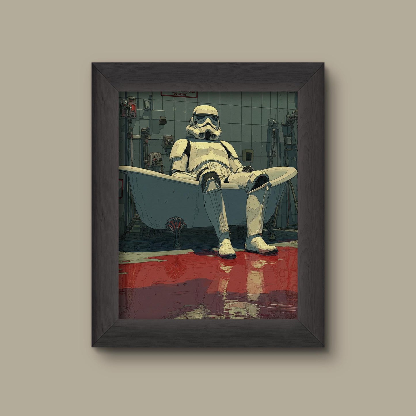 Stormtrooper in Bathtub | Dark Sci-Fi Art Print | Star Wars Funny Art Print | Surreal Bathroom Wall Art | Comic Style Decor | Fine Art Print