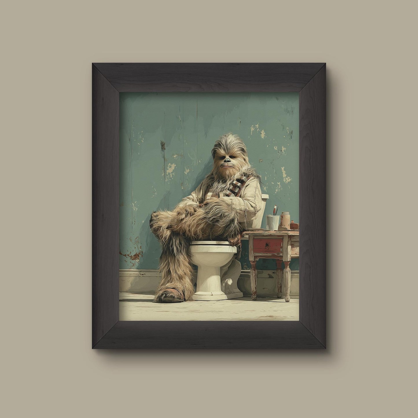 Star Wars Funny Wookiee Bathroom Art Print – Star Galaxy Wall Decor, Rustic Toilet Room Artwork | Fine Art Print