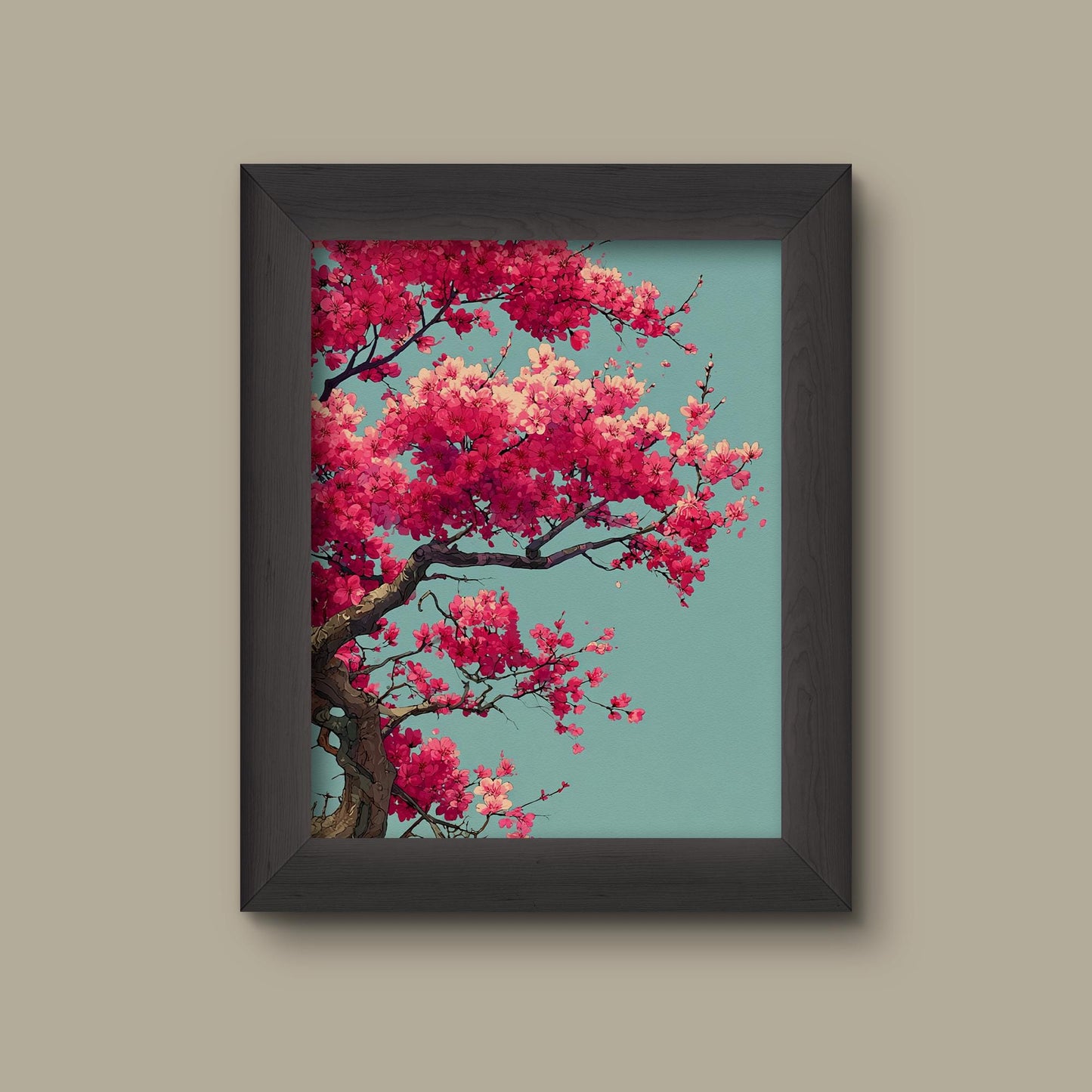 Cherry Blossom Tree Branch Wall Art – Pink Sakura Flowers on Blue Sky – Japanese Spring Botanical Print | Fine Art Print