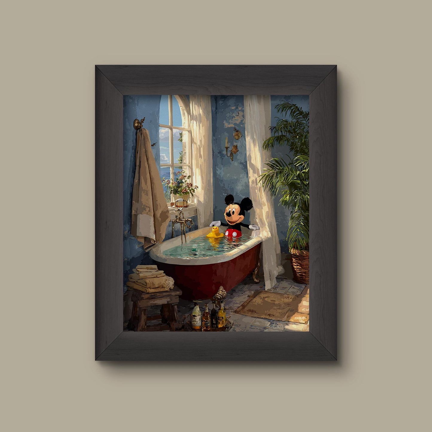Mickey Mouse in Bathtub Watercolor Art Print | Disney-Inspired Bathroom Decor Poster | Fine Art Print