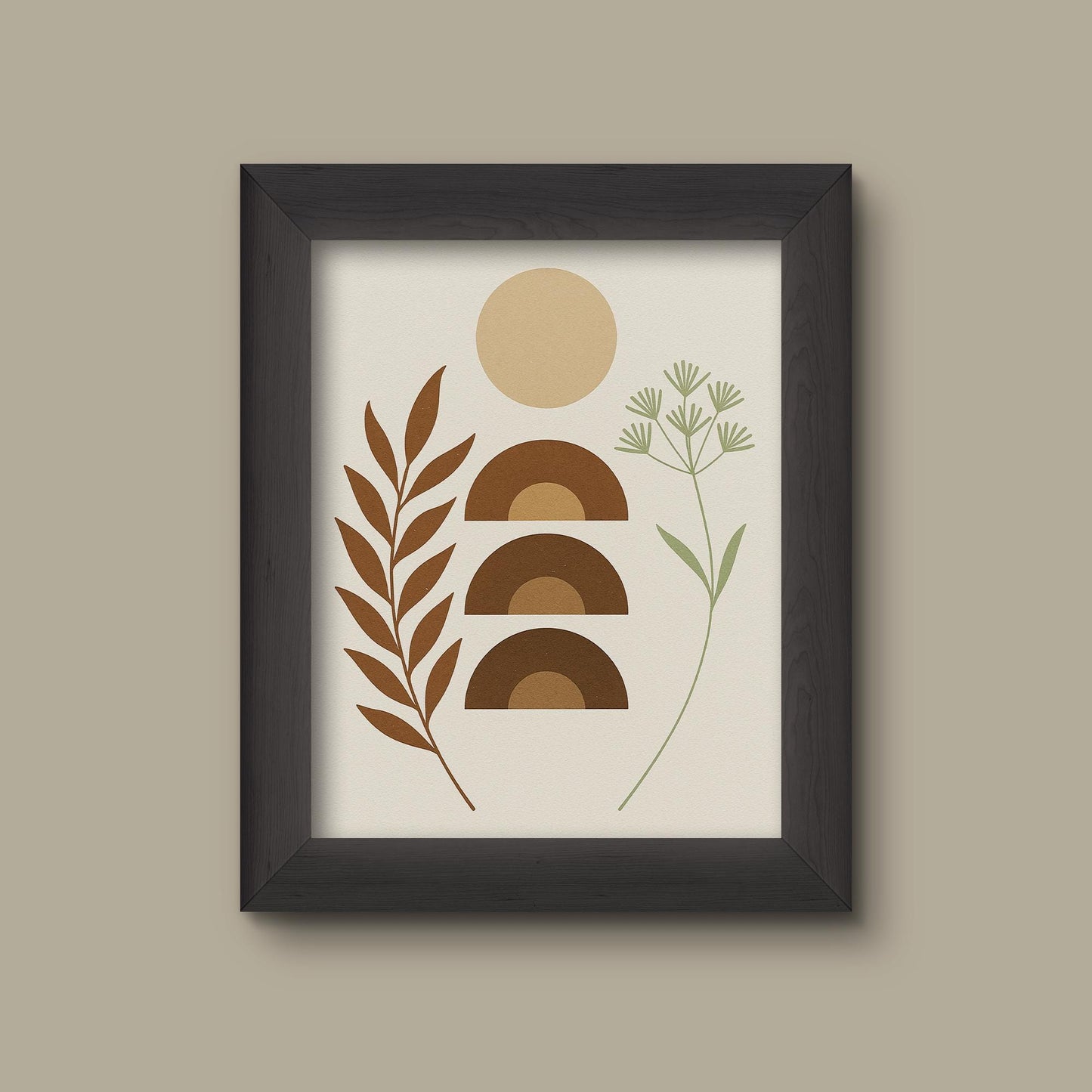 Japandi Geometric Botanical Wall Art | Minimalist Abstract Earth Tones Print | Fine Art Print