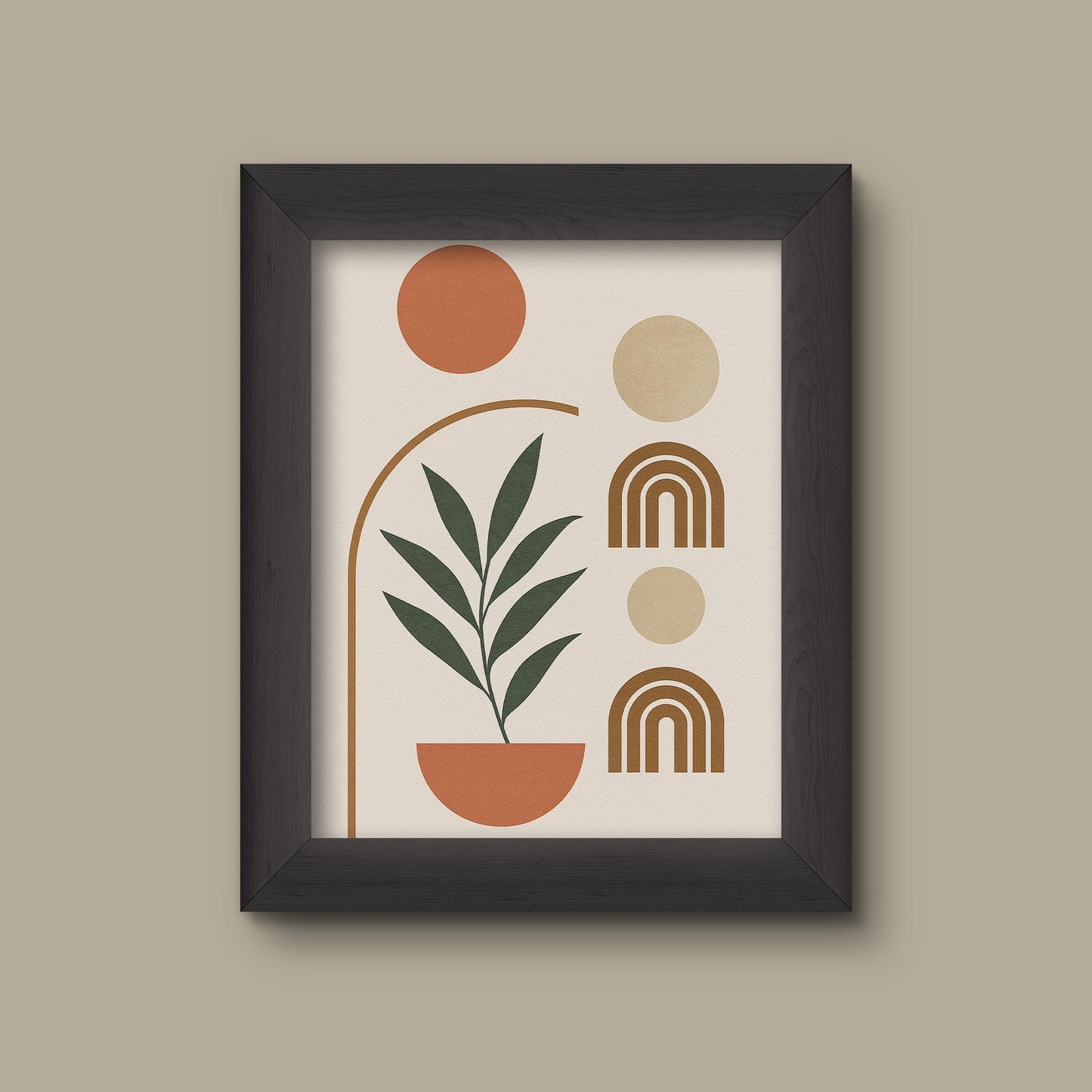 Japandi Rainbow Wall Art with Plant | Minimalist Abstract Botanical Print | Earth Tone Modern Boho Home Decor | Fine Art Print