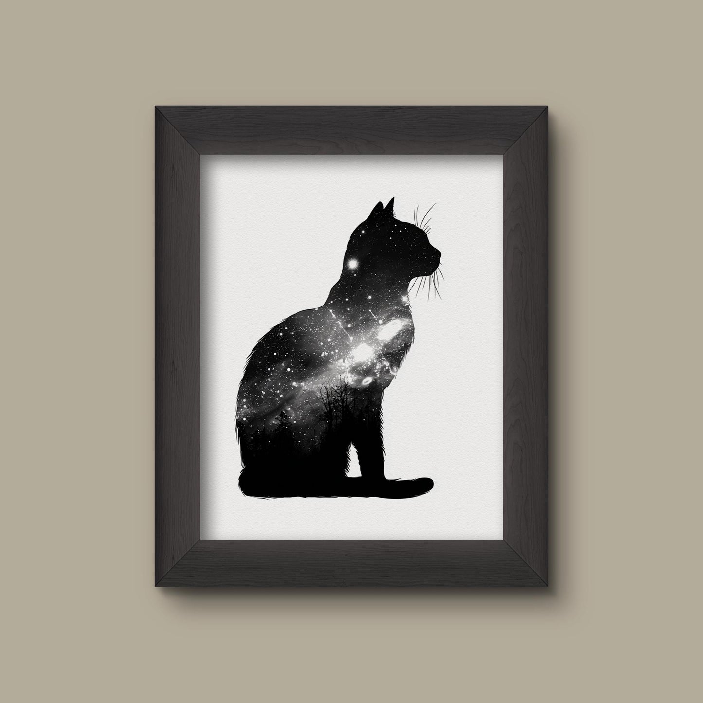 Black Galaxy Cat Silhouette – Cosmic Animal Art Print | Fine Art Print