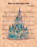 Disney Castle Watercolor, When You Wish Upon A Star Sheet Music Art Print