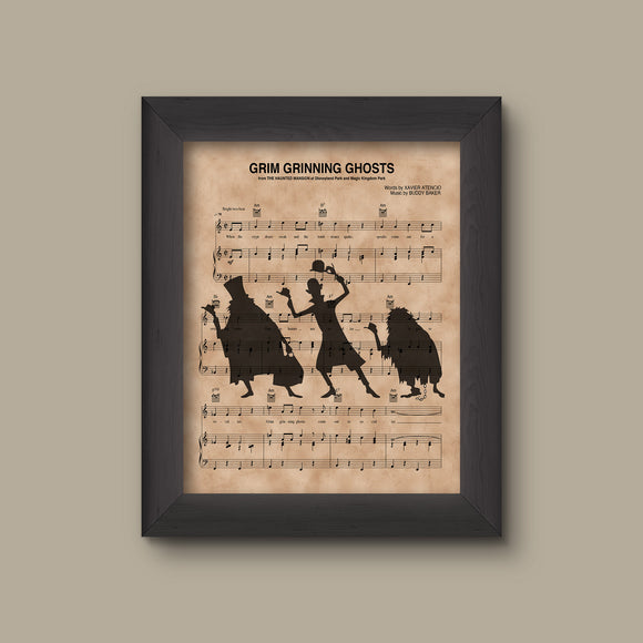 Haunted Mansion Hitchhiking Ghosts over Grim Grinning Ghosts Sheet Music Art Print