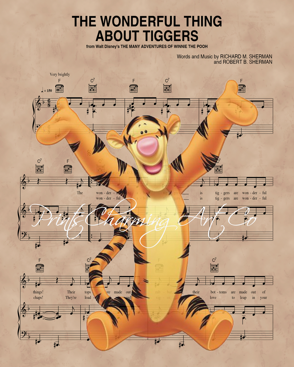 Winnie The Pooh Tigger The Wonderful Thing About Tiggers Sheet Music Prints Charming Art Llc