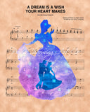 Cinderella, Silhouette Prince Charming A Dream Is A Wish Your Heart Makes Sheet Music Art Print