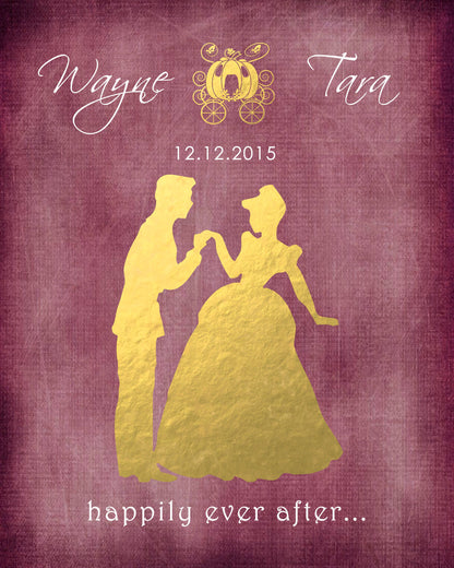 Disney Cinderella Wedding, Disney Wedding Gift, Personalized Disney Wedding Gift, Couple Gift, Disney Princess, Anniversary Gift, Carriage. | Metallic