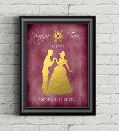 Disney Cinderella Wedding, Disney Wedding Gift, Personalized Disney Wedding Gift, Couple Gift, Disney Princess, Anniversary Gift, Carriage. | Metallic