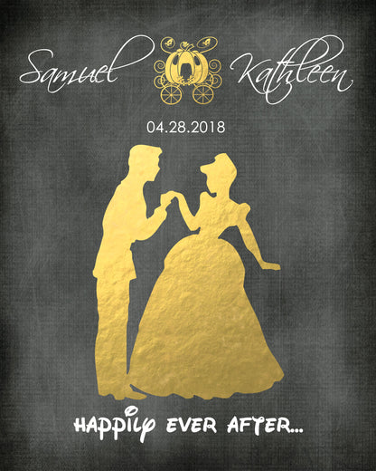 Disney Cinderella Wedding, Disney Wedding Gift, Personalized Disney Wedding Gift, Couple Gift, Disney Princess, Anniversary Gift, Carriage. | Metallic