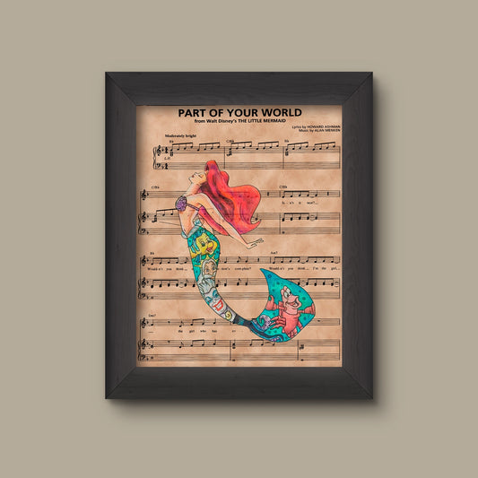 Disney Little Mermaid, Ariel Sheet Music Art Print, The Little Mermaid Gift, Little Mermaid Art, Part of Your World Sheet Music Art Print | Fine Art P