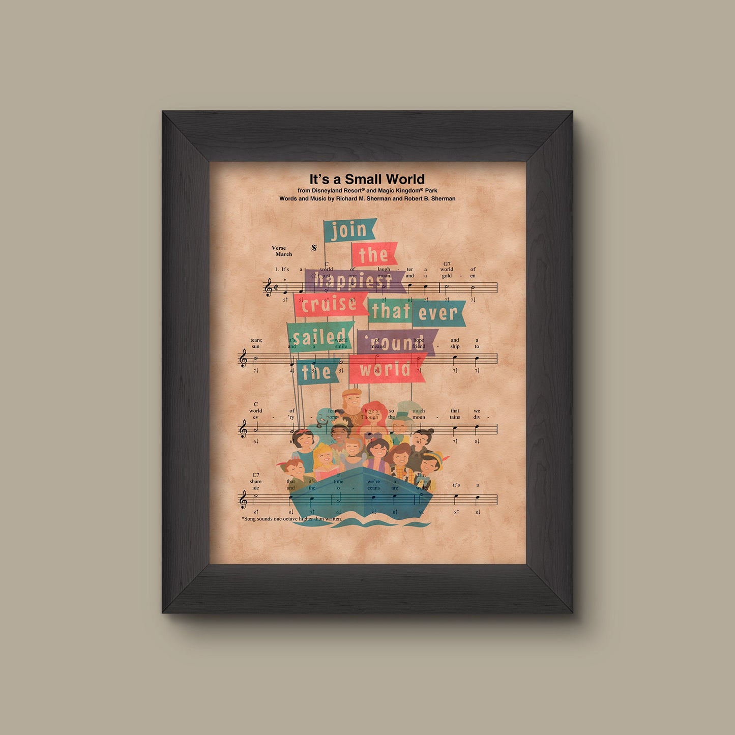 Disney It's A Small World Sheet Music Art Print, Disney Gift, Disney Small World Wall Art Print | Fine Art Print